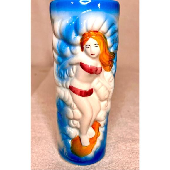 Vtg Surfer Girl Tiki Mug Cocktail Glass Surfboard Hawaiian Pink Bikini Dolphins - Picture 1 of 7